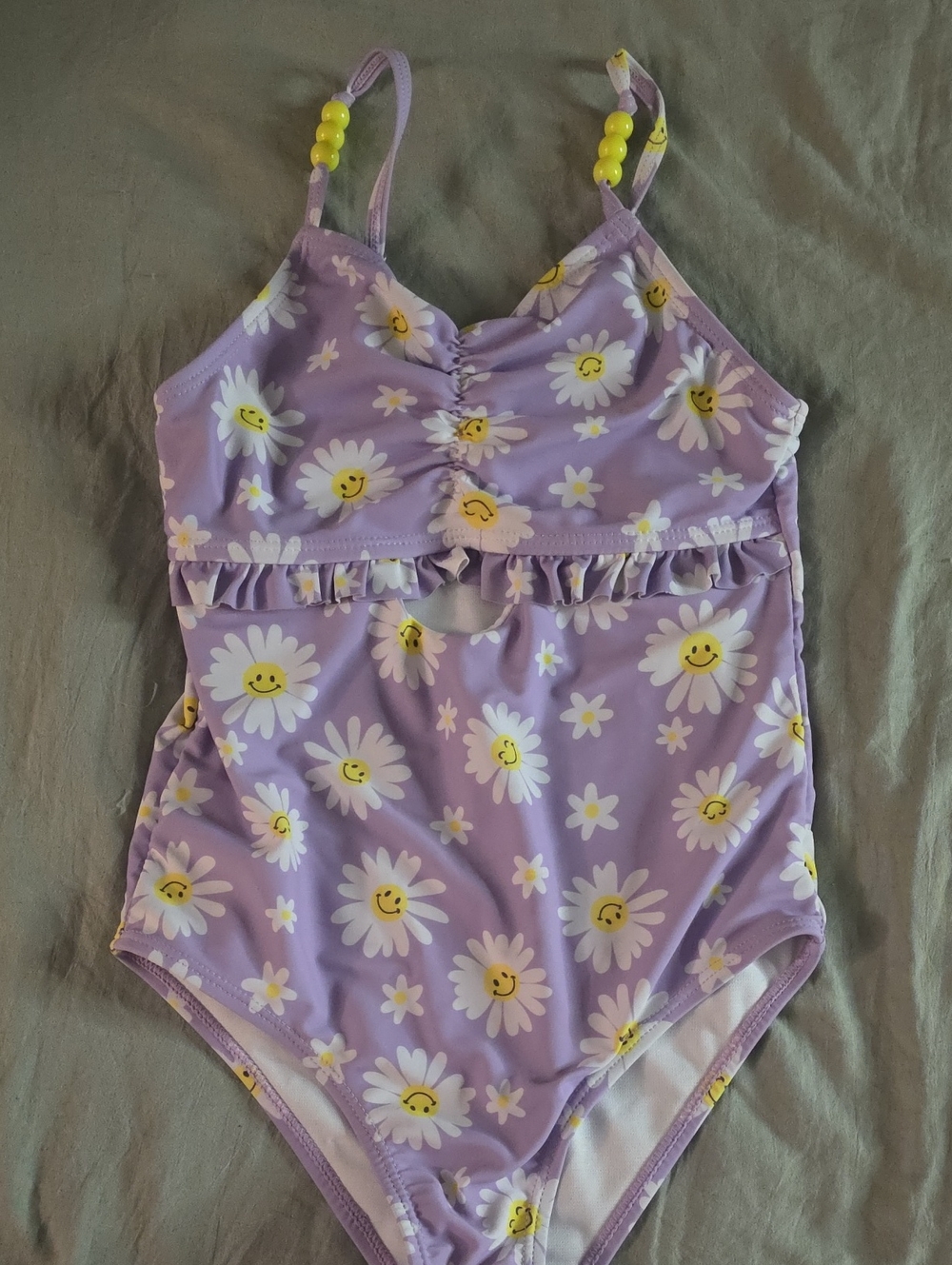 Derek Heart Lavender Daisy One-Piece Swimsuit with Yellow Bead Accents